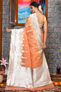 Cantaloupe Peach Organza Saree