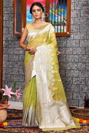 Lime Green Organza Saree