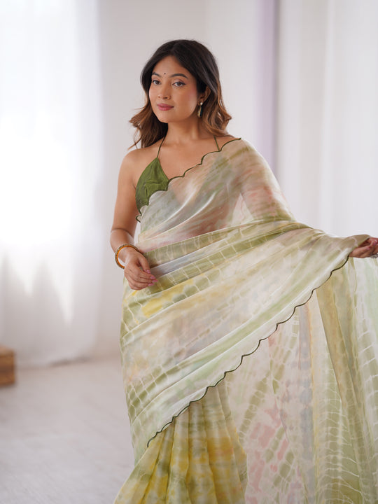 Multi Colour Nc Sattin Space Silk Arco Border Lace Saree With Blouse Piece