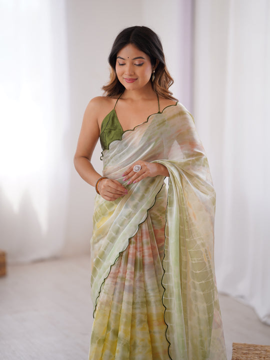 Multi Colour Nc Sattin Space Silk Arco Border Lace Saree With Blouse Piece