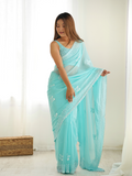 Georgette Party Wear Saree With Blouse Piece