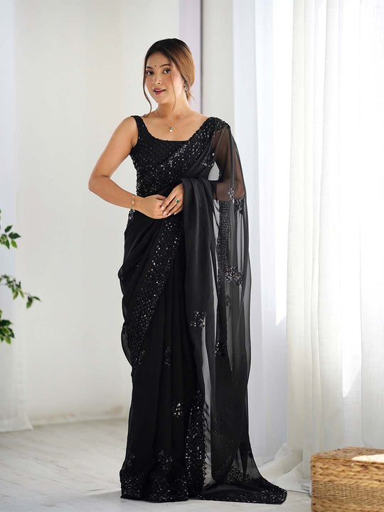 Georgette Party Wear Saree With Blouse Piece