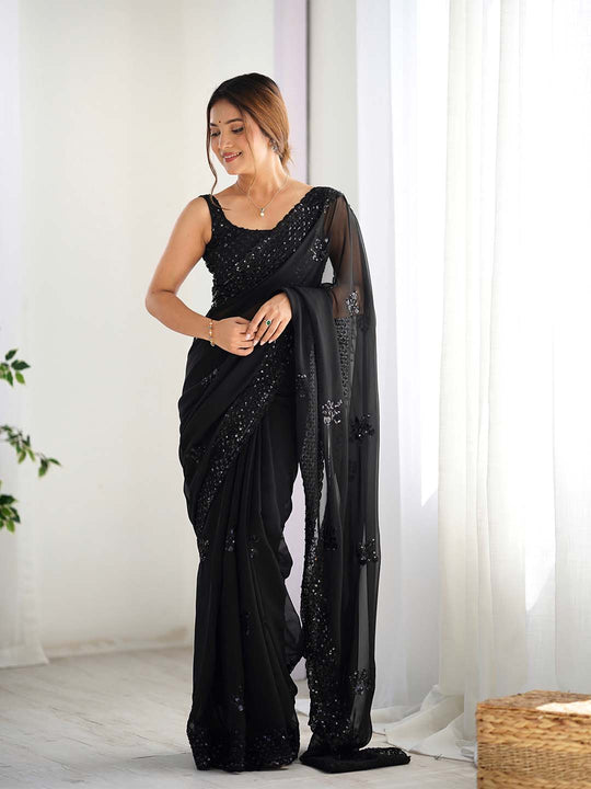 Georgette Party Wear Saree With Blouse Piece
