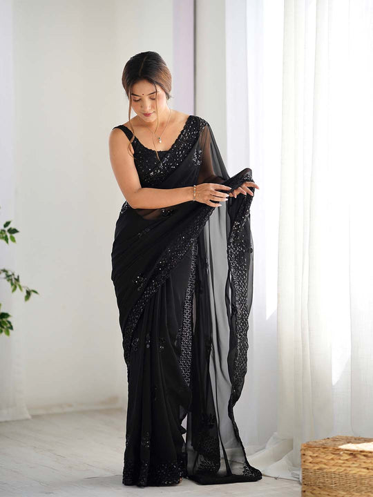 Georgette Party Wear Saree With Blouse Piece