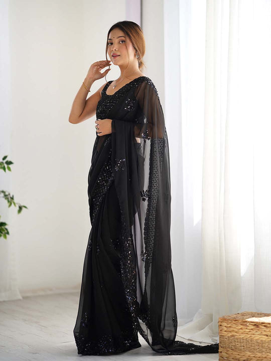 Georgette Party Wear Saree With Blouse Piece