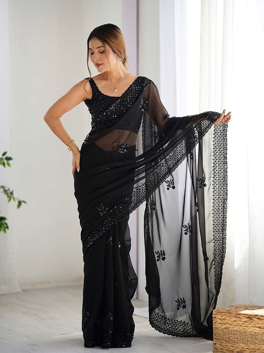 Georgette Party Wear Saree With Blouse Piece