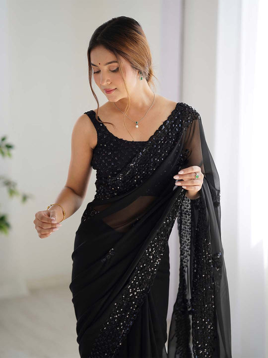 Georgette Party Wear Saree With Blouse Piece