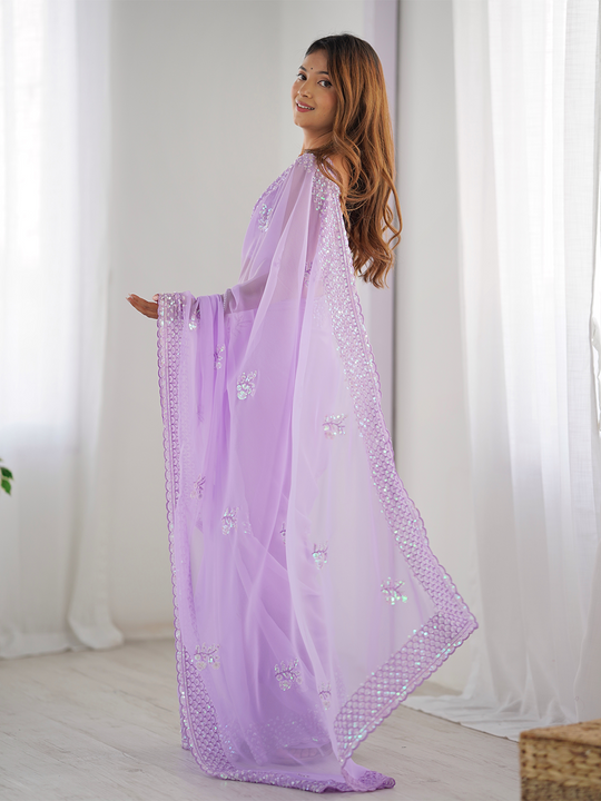 Georgette Party Wear Saree With Blouse Piece