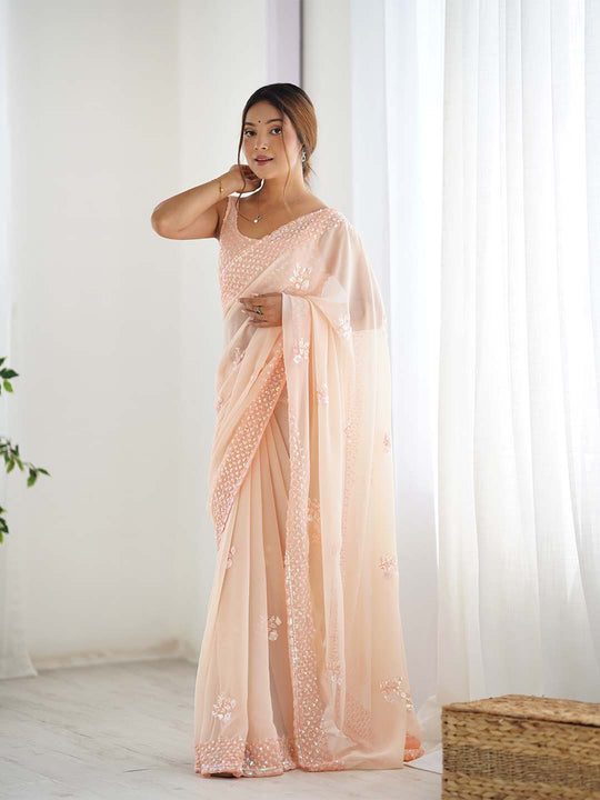 Georgette Party Wear Saree With Blouse Piece