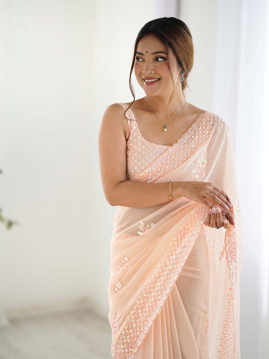 Georgette Party Wear Saree With Blouse Piece