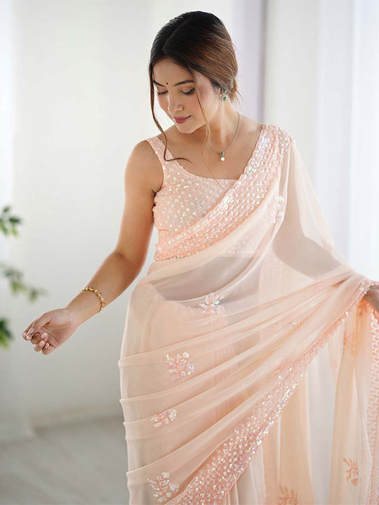 Georgette Party Wear Saree With Blouse Piece