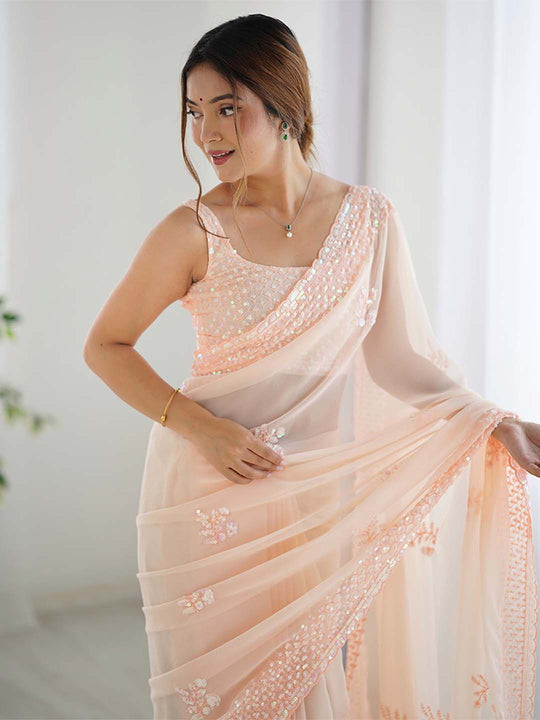 Georgette Party Wear Saree With Blouse Piece