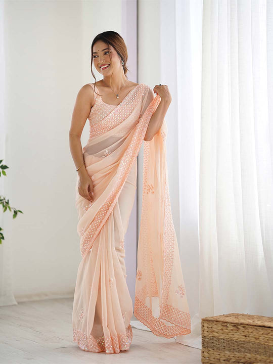 Georgette Party Wear Saree With Blouse Piece