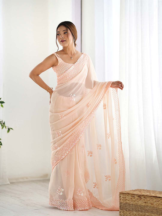 Georgette Party Wear Saree With Blouse Piece