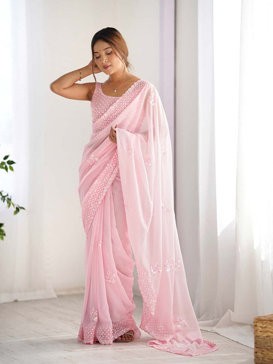 Georgette Party Wear Saree With Blouse Piece