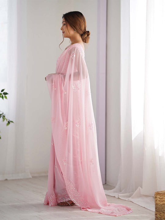 Georgette Party Wear Saree With Blouse Piece