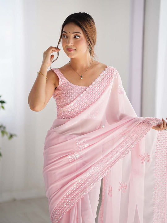 Georgette Party Wear Saree With Blouse Piece