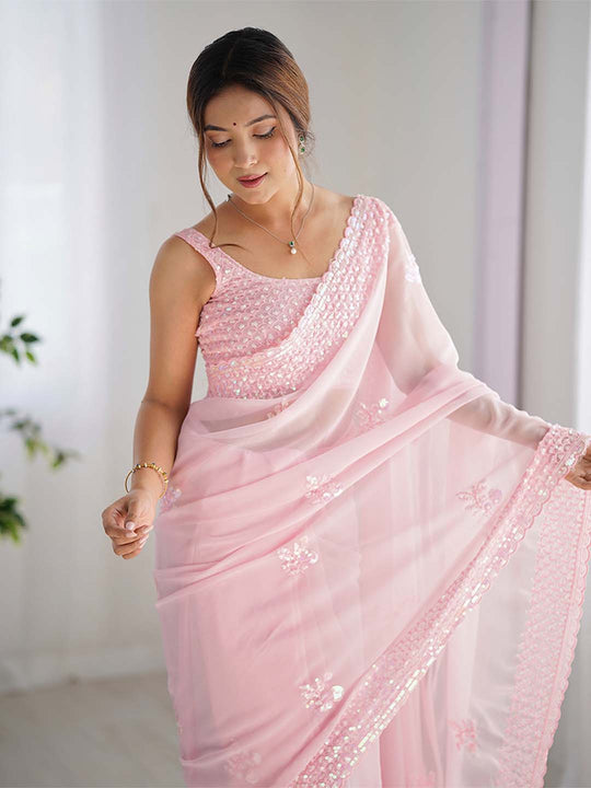 Georgette Party Wear Saree With Blouse Piece