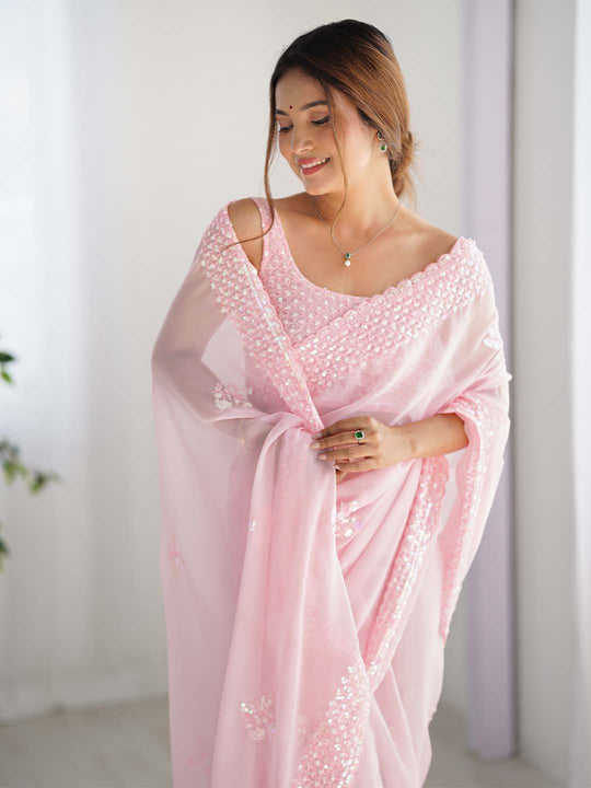 Georgette Party Wear Saree With Blouse Piece