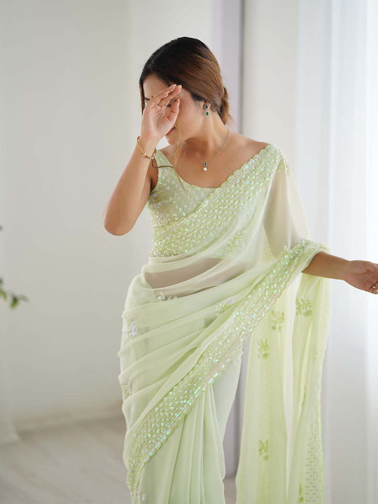 Georgette Party Wear Saree With Blouse Piece