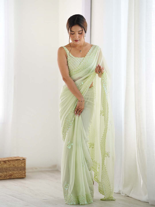 Georgette Party Wear Saree With Blouse Piece