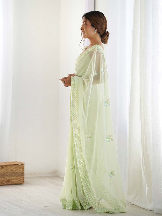 Georgette Party Wear Saree With Blouse Piece