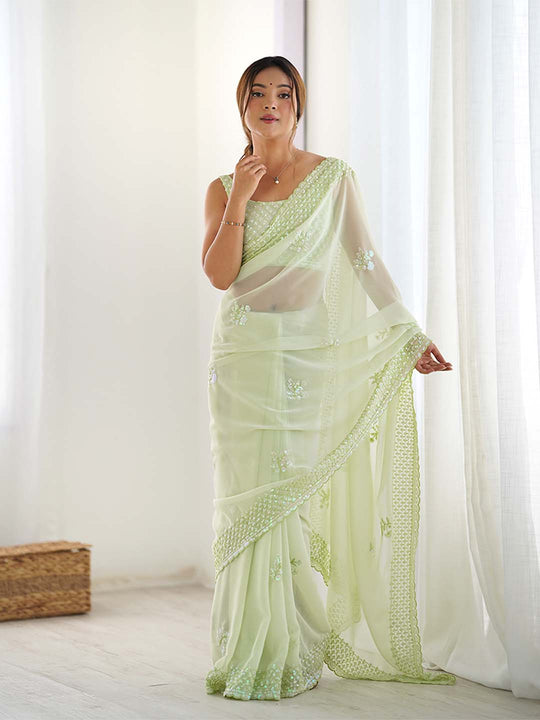 Georgette Party Wear Saree With Blouse Piece