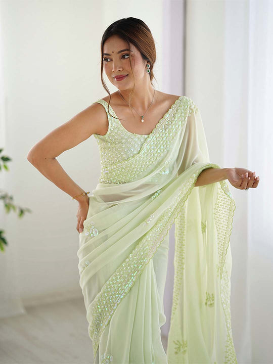 Georgette Party Wear Saree With Blouse Piece