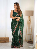 Soft Georgette Saree With Sequins Embroidery Work  With Blouse Piece