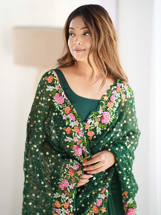 Soft Georgette Saree With Sequins Embroidery Work  With Blouse Piece