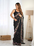 Soft Georgette Saree With Sequins Embroidery Work  With Blouse Piece