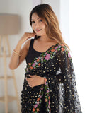 Soft Georgette Saree With Sequins Embroidery Work  With Blouse Piece
