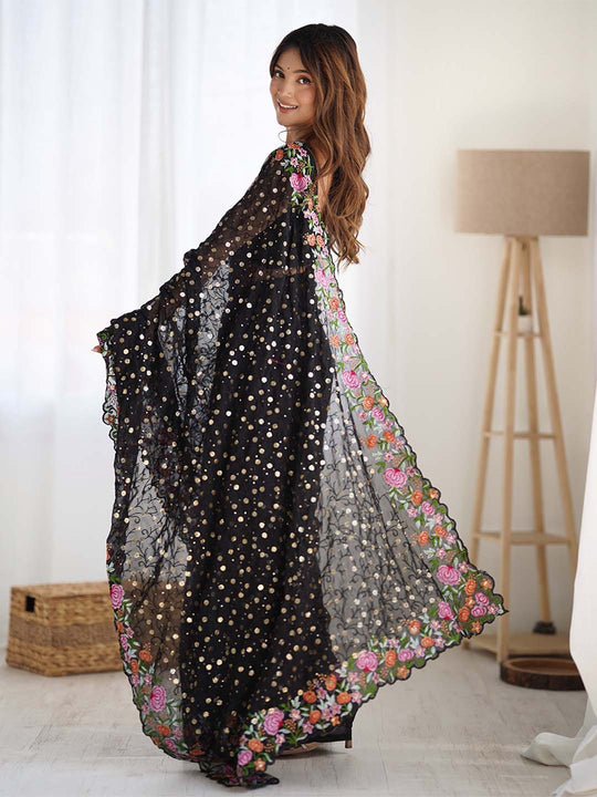 Soft Georgette Saree With Sequins Embroidery Work  With Blouse Piece