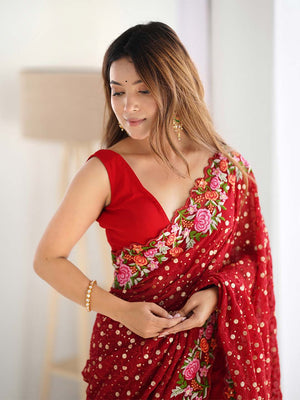 Soft Georgette Saree With Sequins Embroidery Work  With Blouse Piece