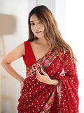Soft Georgette Saree With Sequins Embroidery Work  With Blouse Piece