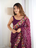Soft Georgette Saree With Sequins Embroidery Work  With Blouse Piece