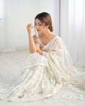 White Soft Butterfly Net 3 Mm Seqwance Work Saree With Blouse Piece