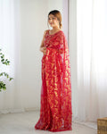 Red Soft Butterfly Net 3 Mm Seqwance Work Saree With Blouse Piece
