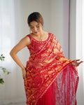 Red Soft Butterfly Net 3 Mm Seqwance Work Saree With Blouse Piece
