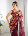 Maroon Soft Butterfly Net 3 Mm Seqwance Work Saree With Blouse Piece
