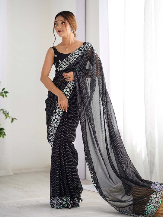 Georgette Party Wear Saree With Blouse Piece
