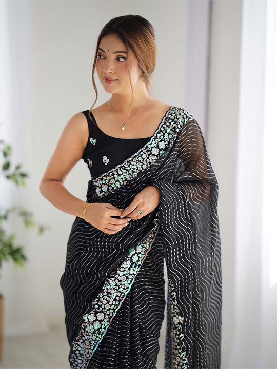 Georgette Party Wear Saree With Blouse Piece