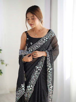 Georgette Party Wear Saree With Blouse Piece