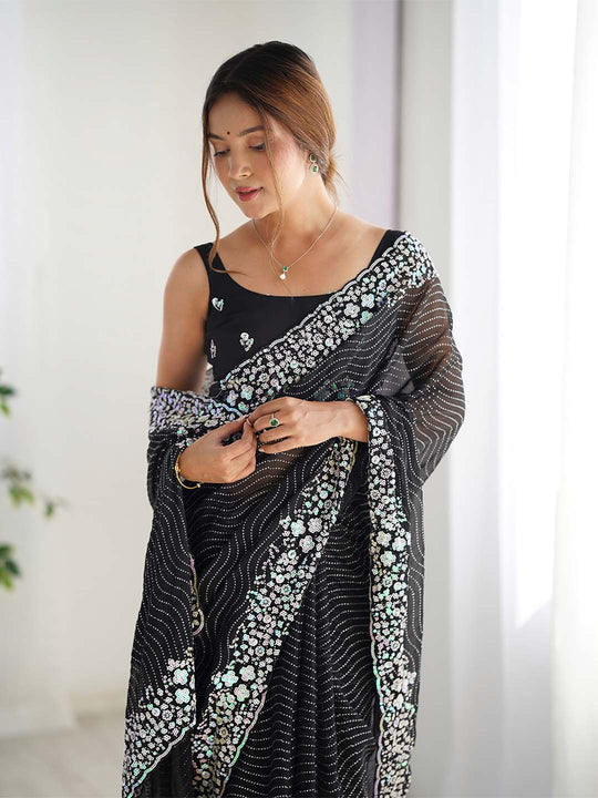 Georgette Party Wear Saree With Blouse Piece