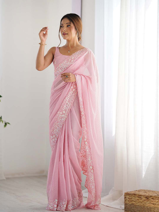 Georgette Party Wear Saree With Blouse Piece