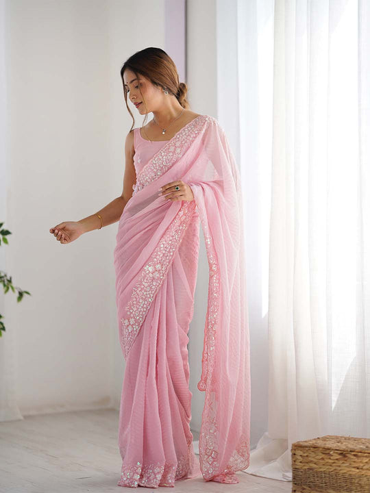 Georgette Party Wear Saree With Blouse Piece