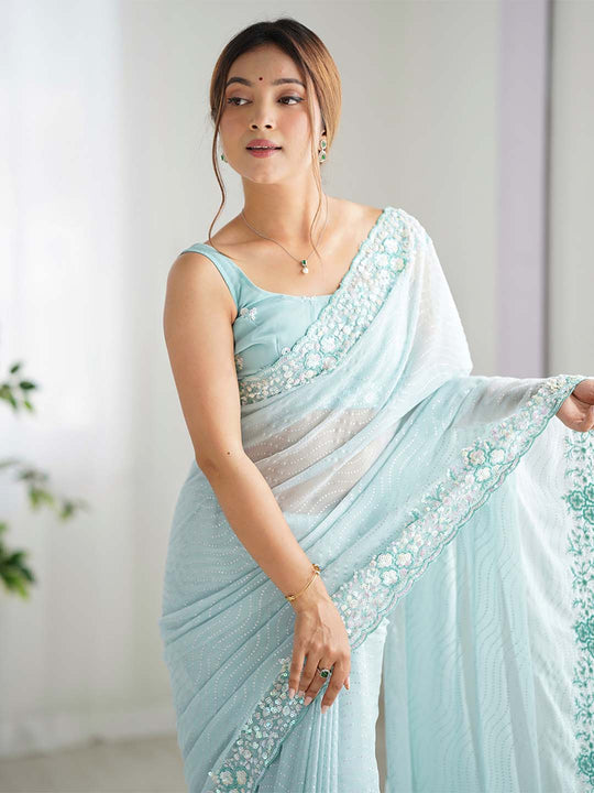 Georgette Party Wear Saree With Blouse Piece