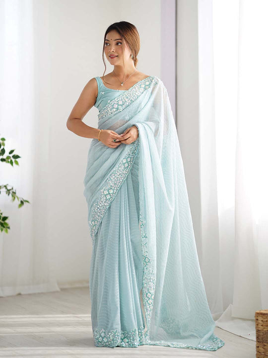Georgette Party Wear Saree With Blouse Piece