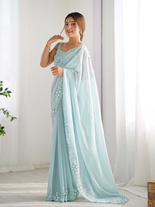 Georgette Party Wear Saree With Blouse Piece