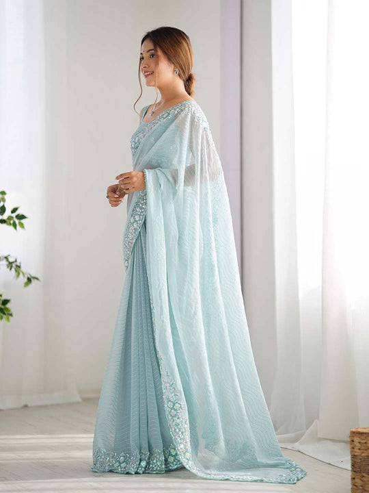 Georgette Party Wear Saree With Blouse Piece